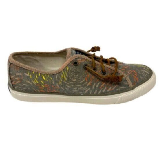 Sperry | Tan Canvas Boat Print Lace Up Athletic Sneaker Shoes Size 7.5 - Picture 6 of 8